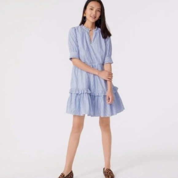 J. Crew Dresses & Skirts - J. Crew Blue & White Striped Tiered Cotton Midi Dress